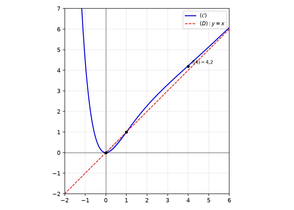 Courbes $(\mathcal{C})$ et $(D)$
