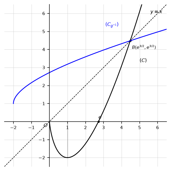 Courbes $(C)$ et $(C_{g^{-1}})$